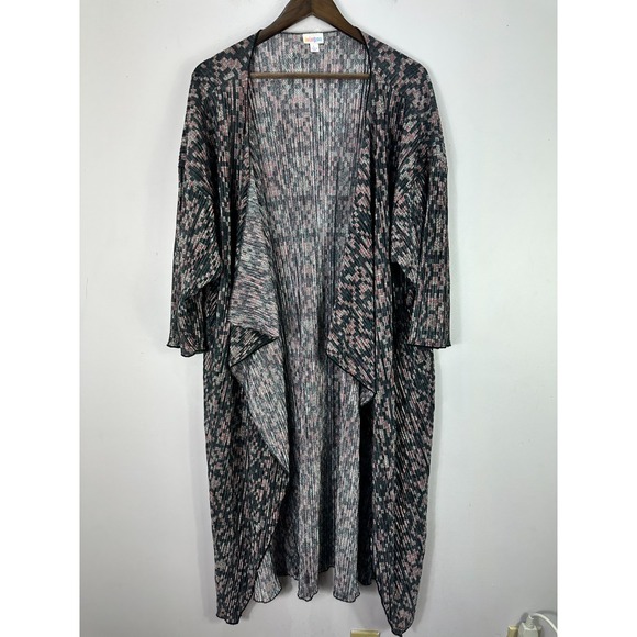 LuLaRoe Tops - LuLaRoe Shirley Kimono L Pink Black Geometric Boho Festival Duster Cardigan